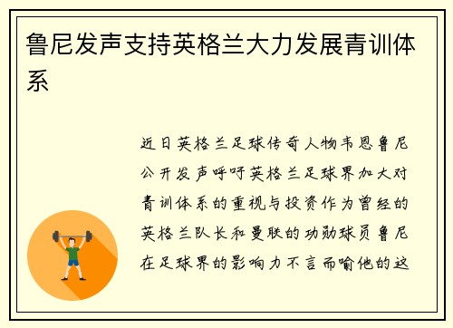鲁尼发声支持英格兰大力发展青训体系